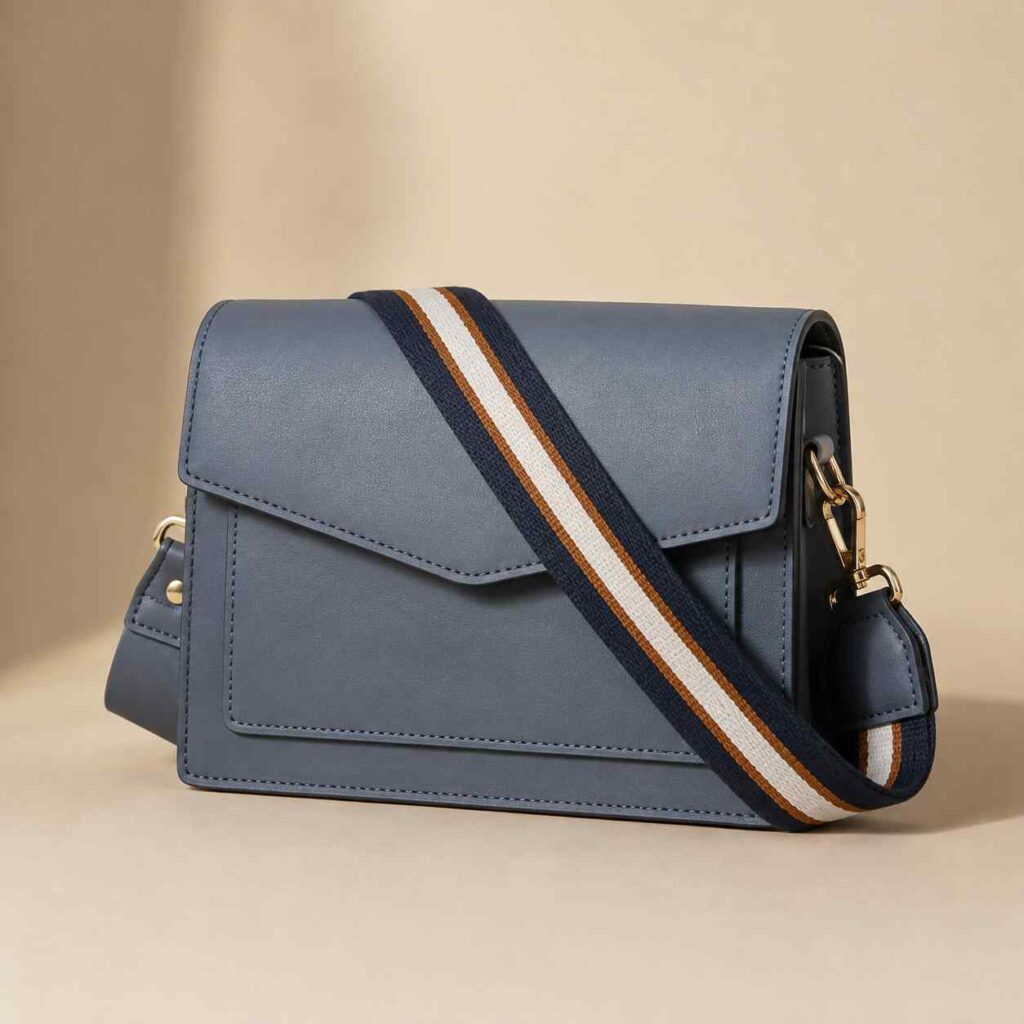 Blue half flap cross body bag