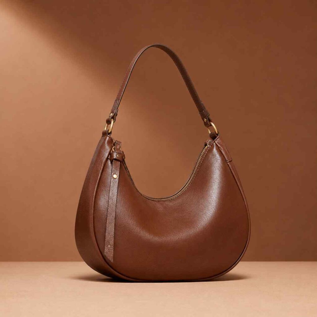 Brown cresent hobo bag