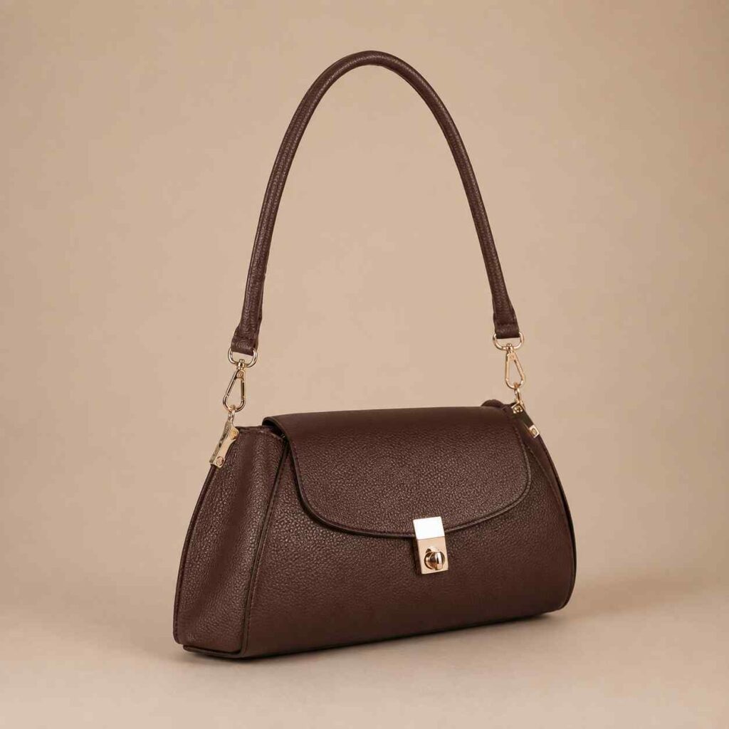 Brown pebble baguette bag