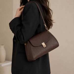 Brown pebble baguette bag