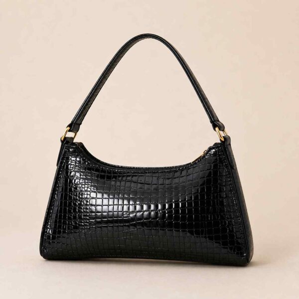 Glossy Black Crocodile Leather Handbag-img1